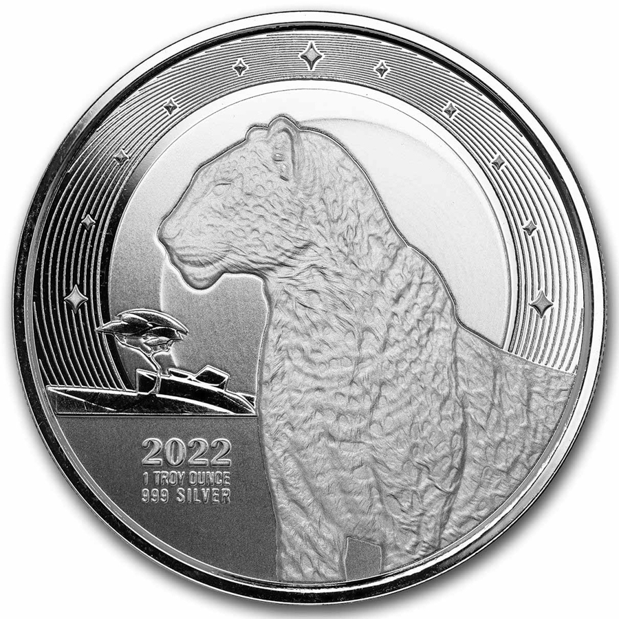 2022 Republic of Ghana 1 oz Silver 5 Cedi African Leopard BU